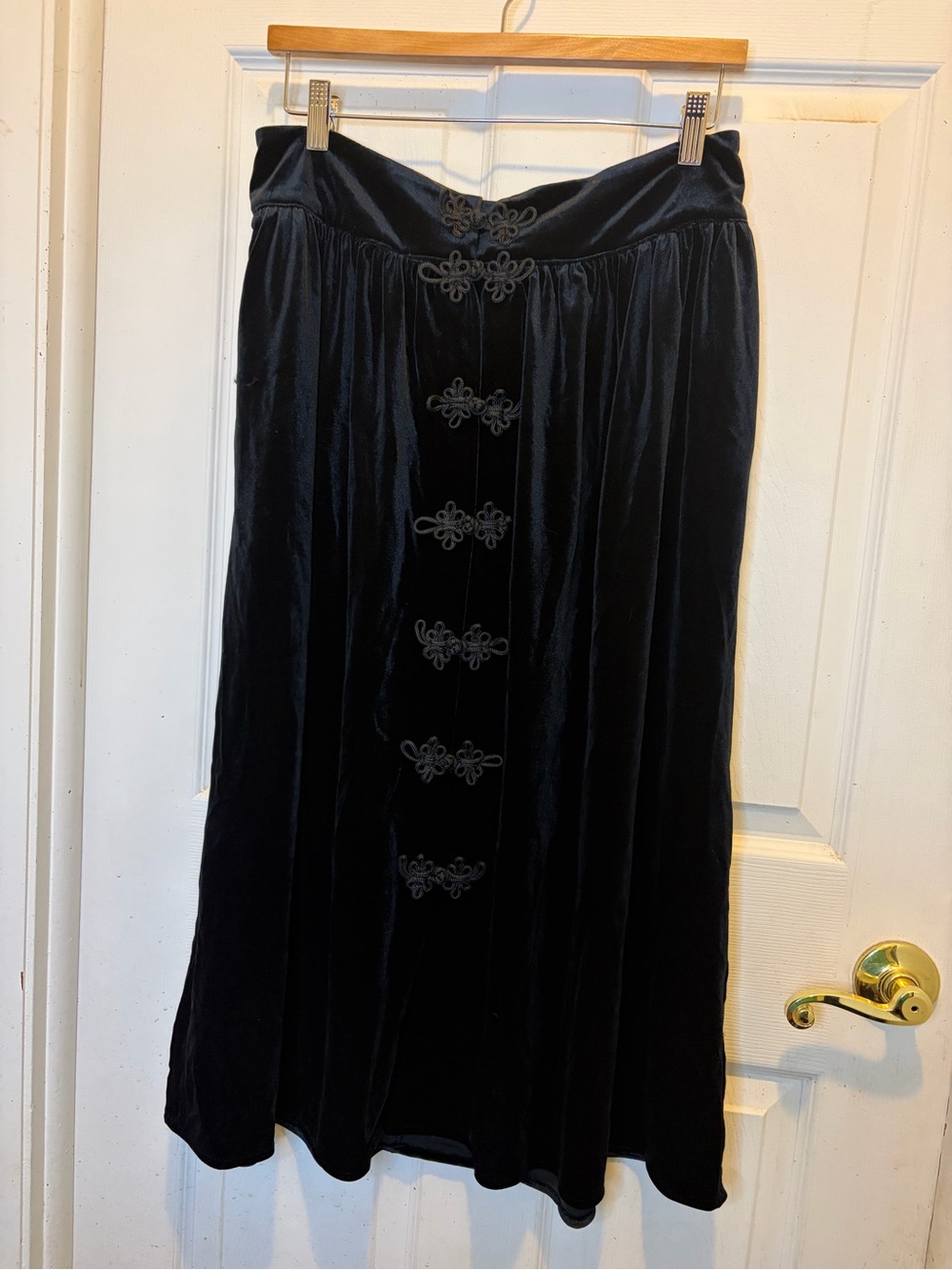 Disturbia Nova Black Velvet Frog Closure Midi Skirt